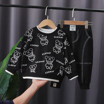 Mqtime Toddler Kids Baby Boys Autumn Full Sleeve Print Cartoon Top Shirts Pants Children Casual thicken warm Clothes Set 2pcs 1-6Y